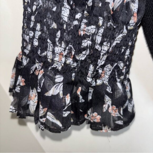 Adrianna Papell Women’s XL Black Knit Top Semi Sheer Balloon Sleeves Floral - Picture 6 of 10